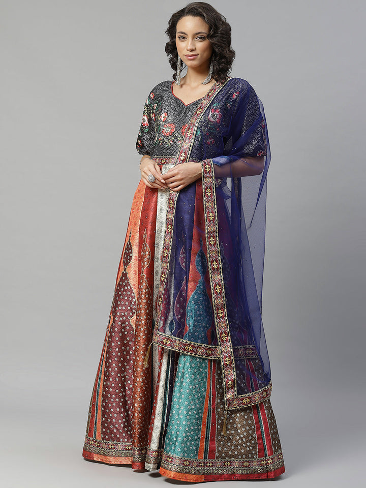 Made to Measure Bohemian Digital Printed Cocktail Embellished Gown with Net Dupatta