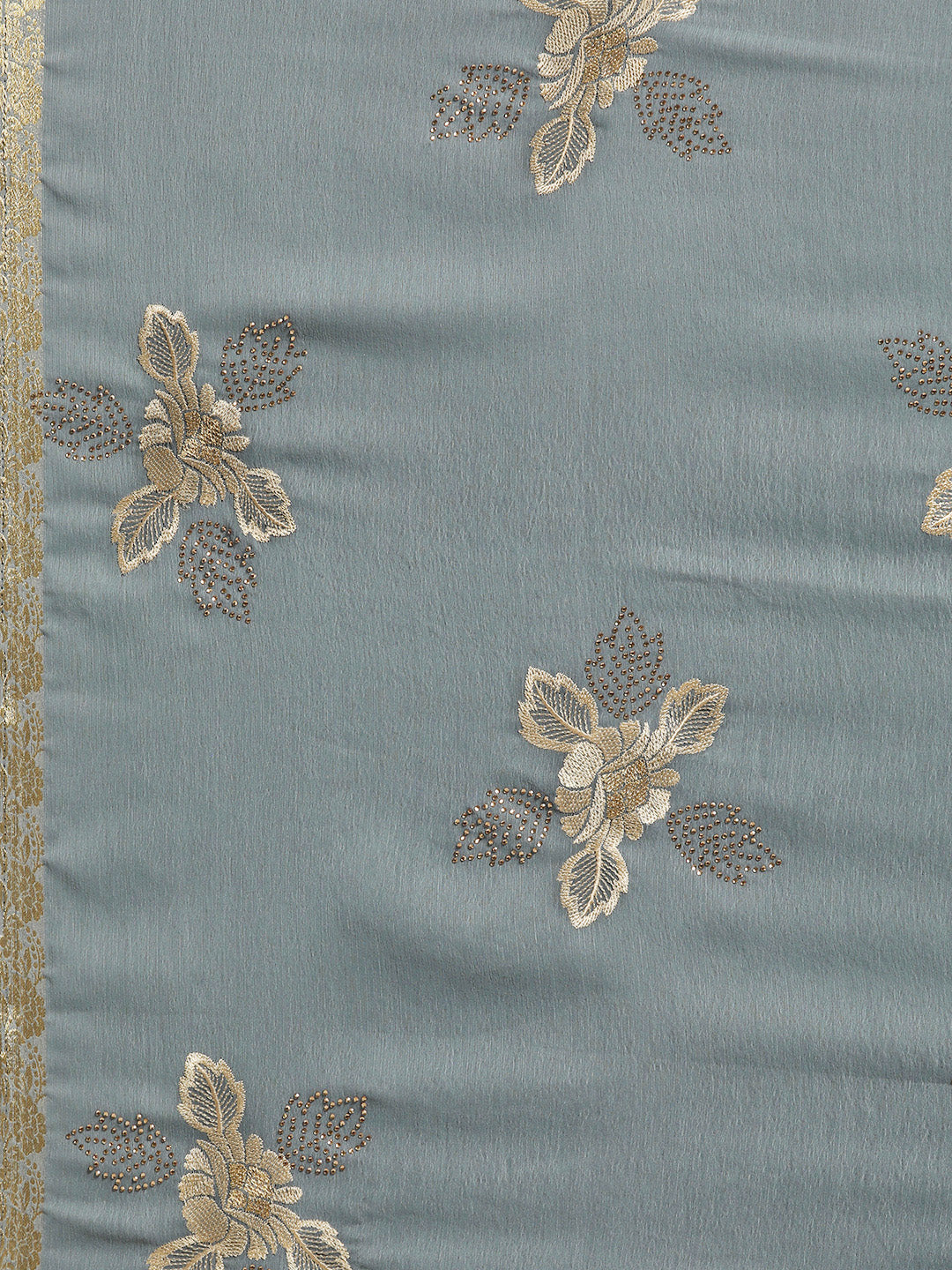 Chiffon Resham Embroidered Saree with Zari Border