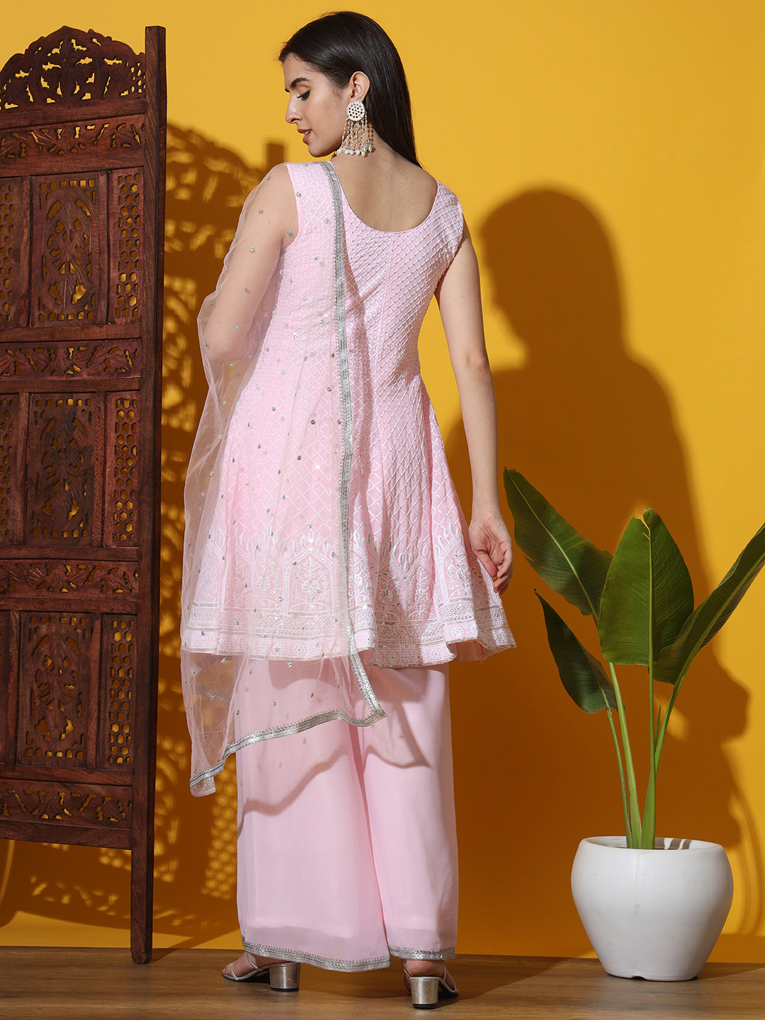 Pastel Peplum KaLidar Kurta Set with Pearl Bead Embellished Neckline