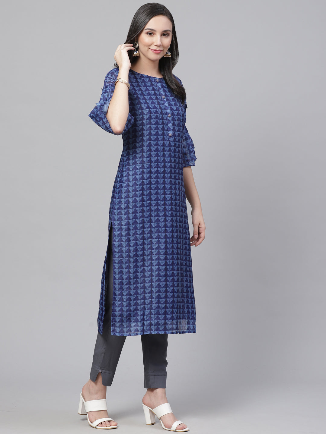 Chanderi Silk Dress Material with Digital Indigo & Indie Print with Maheshwari Dupatta
