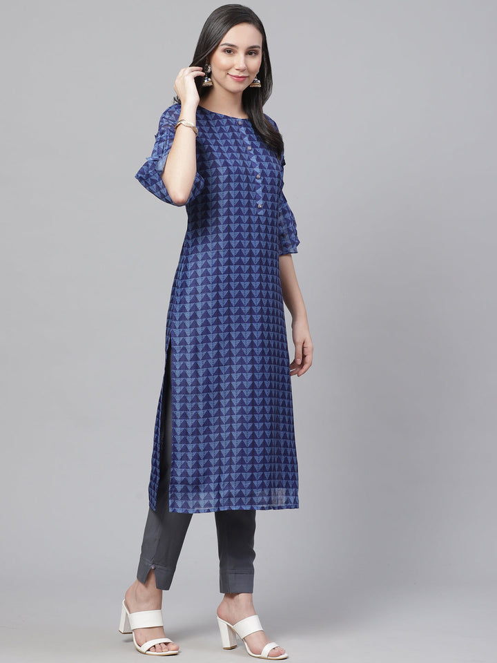 Chanderi Silk Dress Material with Digital Indigo & Indie Print with Maheshwari Dupatta