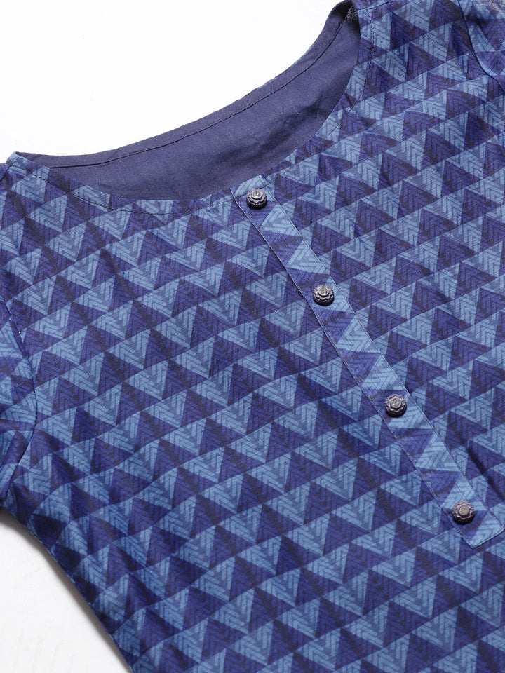 Chanderi Silk Dress Material with Digital Indigo & Indie Print with Maheshwari Dupatta