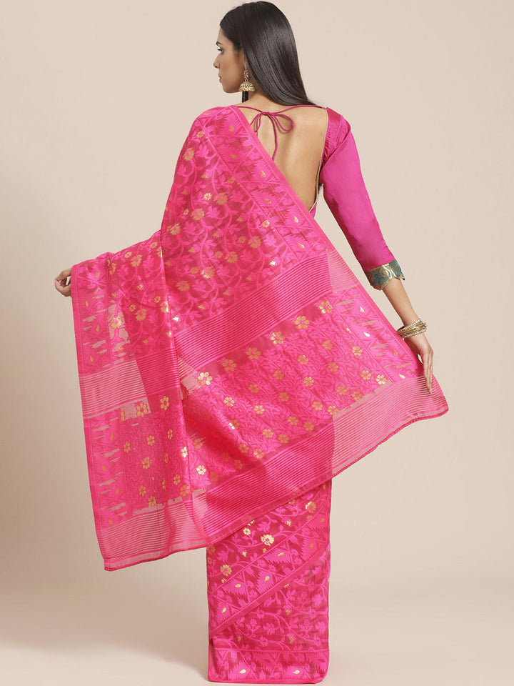 Handloom Chanderi Saree with Abstract woven pattern and Gold Zari weaving