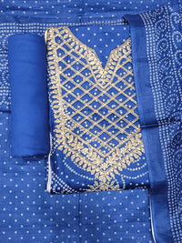 Chhabra 555 Bandhanl Print Dress Material with Zari Embroidered Neckline & Contrast Cream kurta