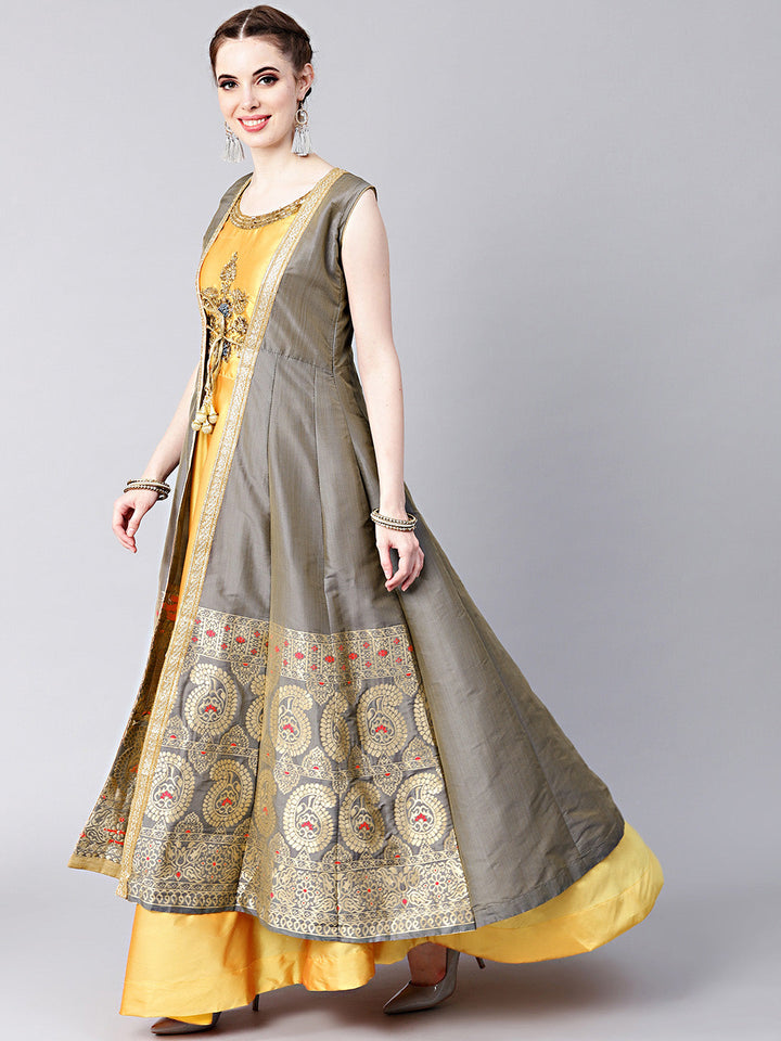 Floor-length Kurta Set with Handloom Banarasi Silk Jacket