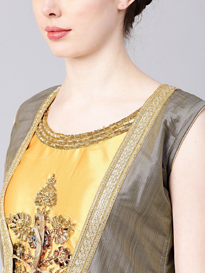 Floor-length Kurta Set with Handloom Banarasi Silk Jacket