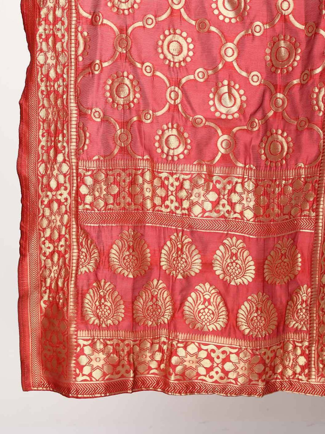 Yellow Checked Chanderi Anarkali Kurta With Banarasi Brocade Dupatta