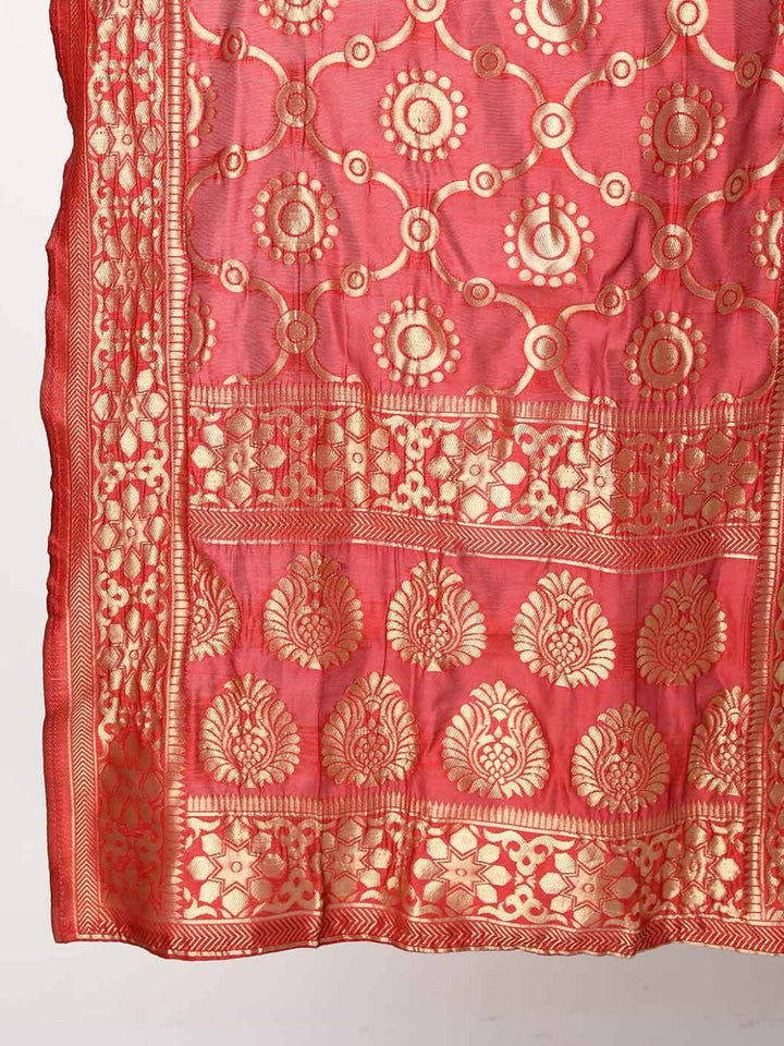 Yellow Checked Chanderi Anarkali Kurta With Banarasi Brocade Dupatta