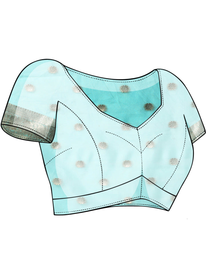 Ice Blue Banarasi Handloom Rangkat Saree with Resham Floral weaves