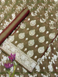 Resham Woven Banarasi Silk Salwar Suit Material with Floral Leheriya Pattern