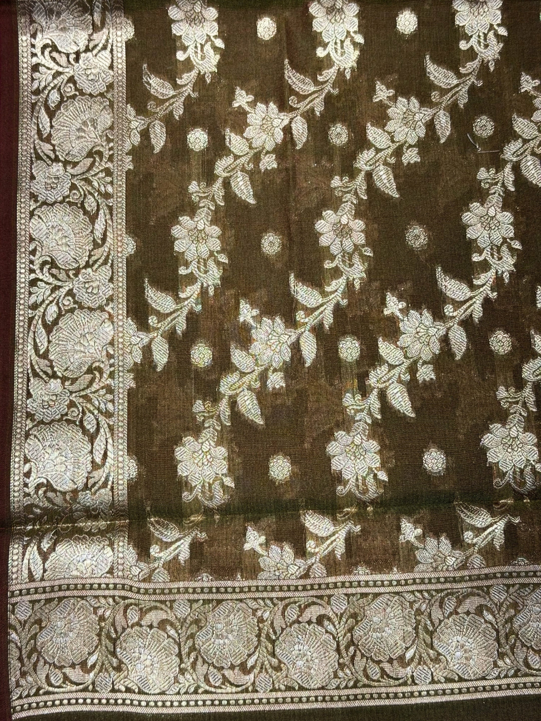 Resham Woven Banarasi Silk Salwar Suit Material with Floral Leheriya Pattern