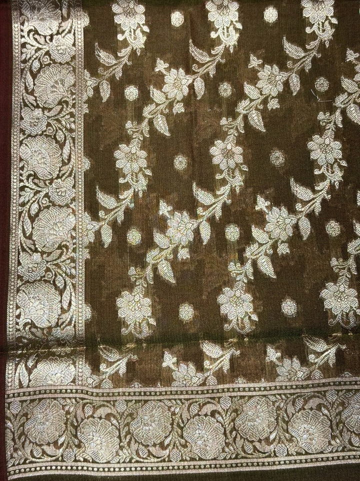Resham Woven Banarasi Silk Salwar Suit Material with Floral Leheriya Pattern
