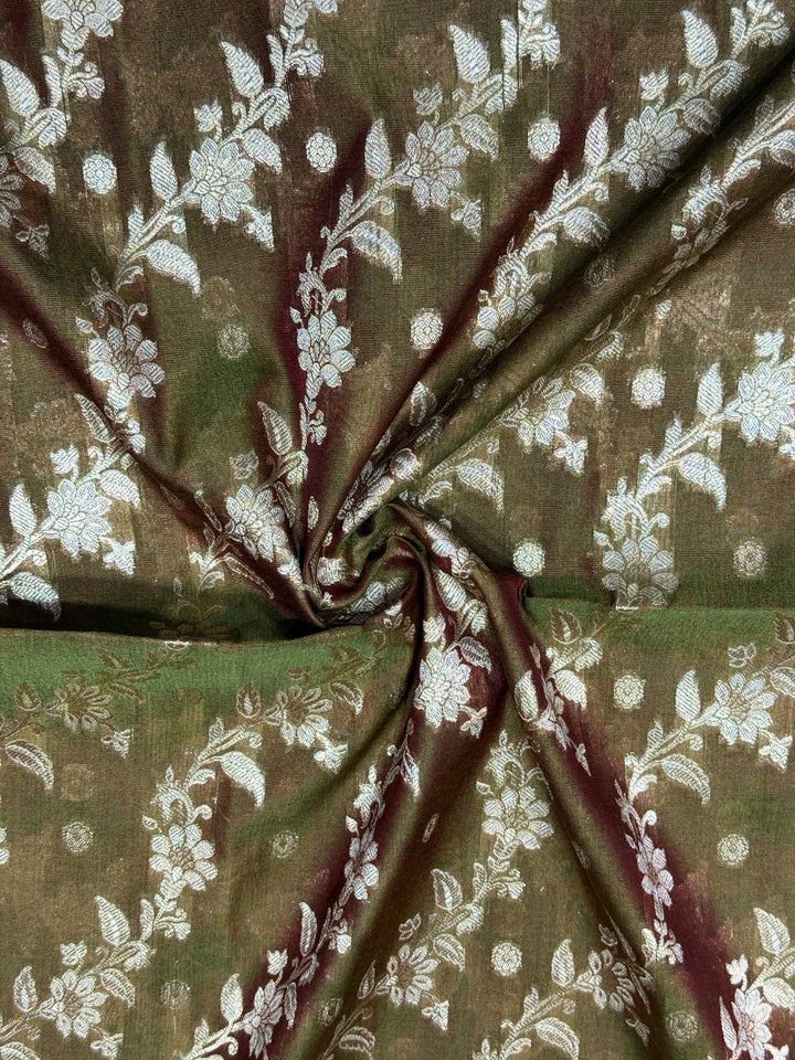 Resham Woven Banarasi Silk Salwar Suit Material with Floral Leheriya Pattern