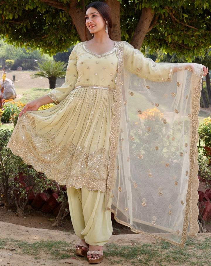 Gota Patti Embroidery Georgette Kurta Patiala with Embellished Dupatta