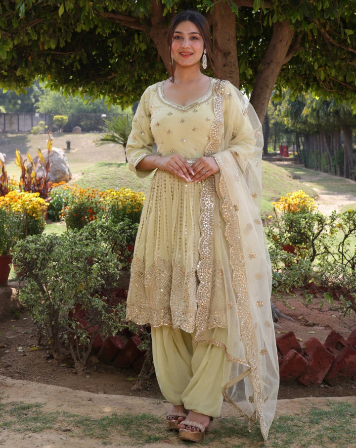 Gota Patti Embroidery Georgette Kurta Patiala with Embellished Dupatta