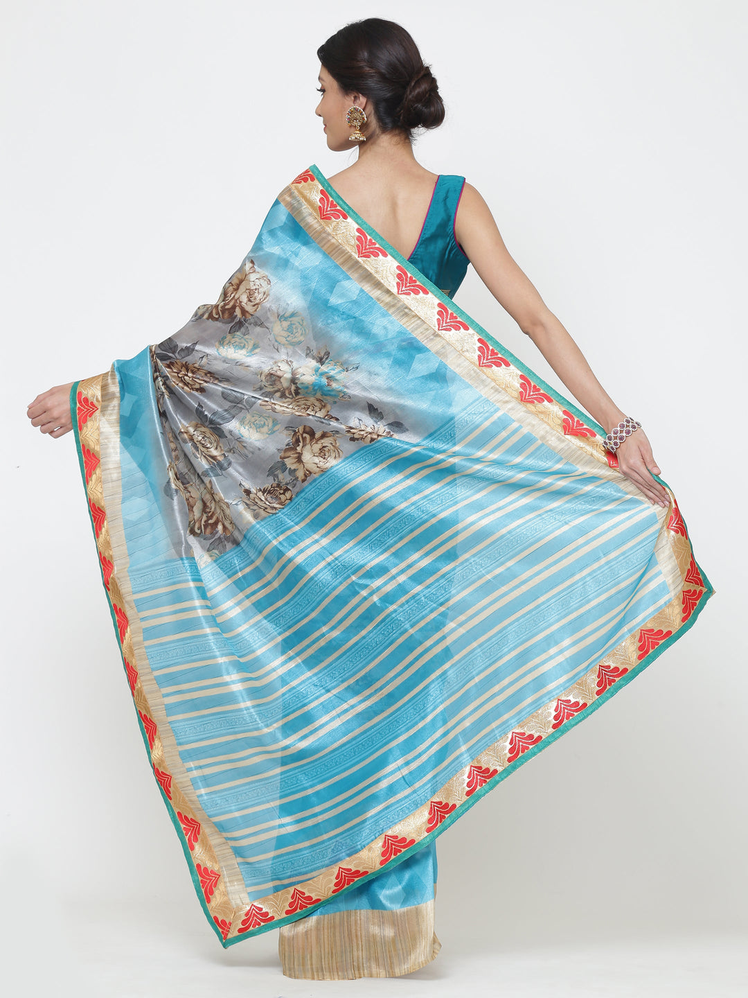 Ombre Grey-scale Floral Print Bhagalpuri Silk Saree