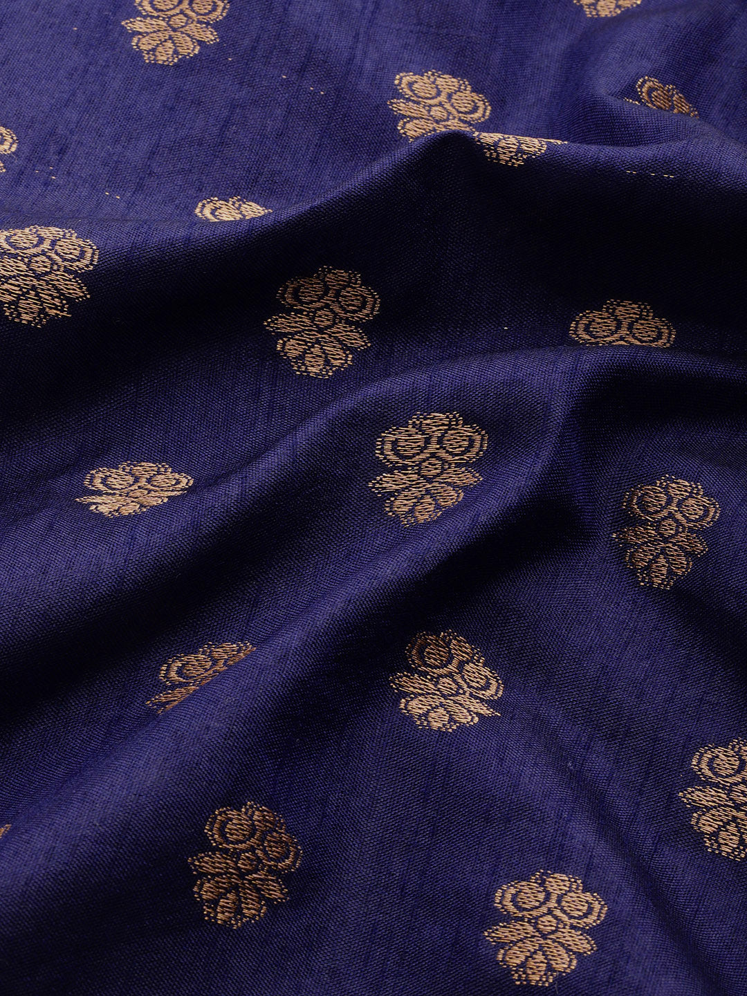 Navy Blue Resham & Zari Woven Bordered Silk Saree with Ethnic Motifs