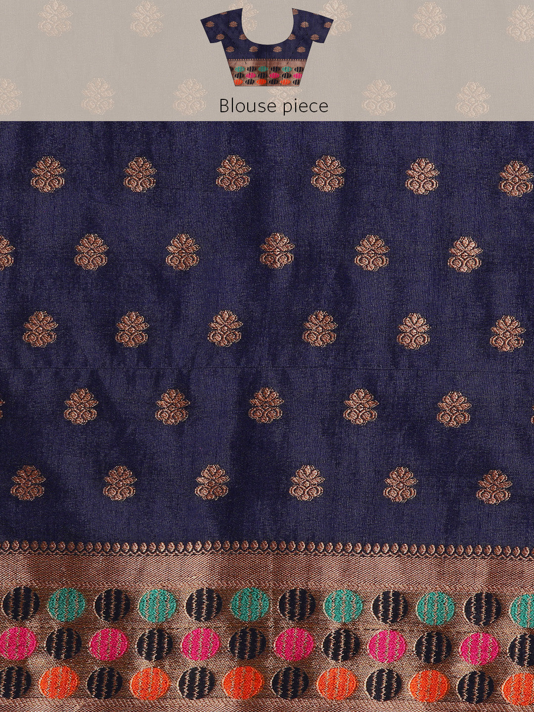 Navy Blue Resham & Zari Woven Bordered Silk Saree with Ethnic Motifs