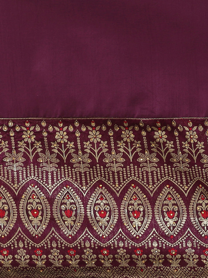 Burgundy Art Silk Embellished Saree with contrast Banarasi Meenakari Weaving Border