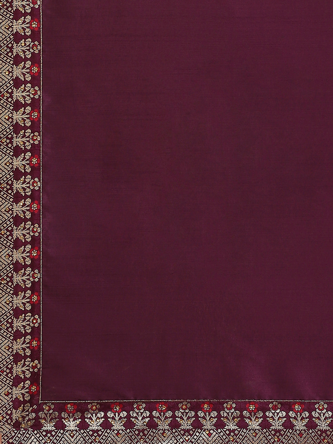 Burgundy Art Silk Embellished Saree with contrast Banarasi Meenakari Weaving Border