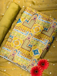Zari Meenakari Weaving South Crepe Unstitched Suit with Organza Zari Handloom Dupatta