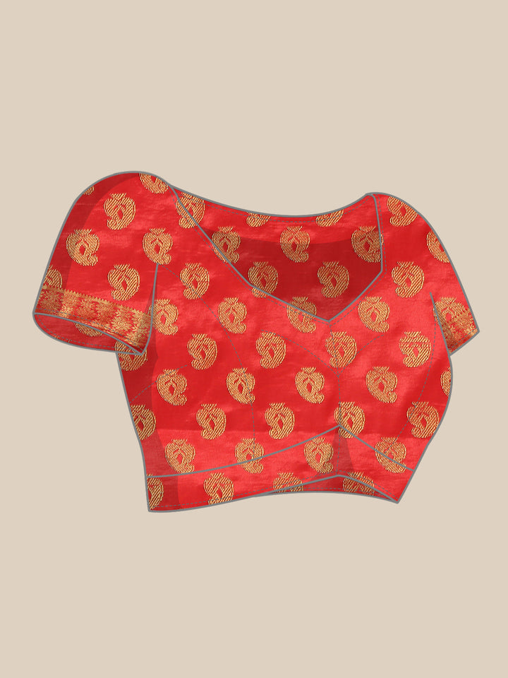 Yellow to Red Ombre Banarasi Georgette Saree With Contrast Blouse