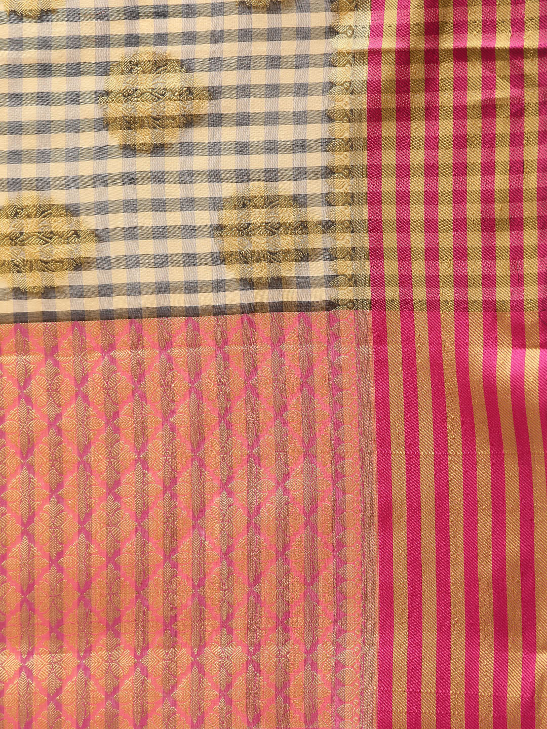 Checked Chanderi Silk Saree with Zari Handloom Motifs