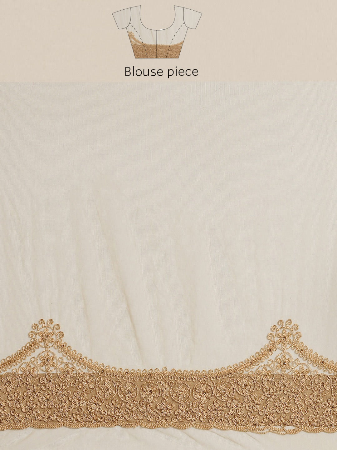 Gold Net Resham Embroidered Saree With Scalloped Cut work Border & Embroidered belt