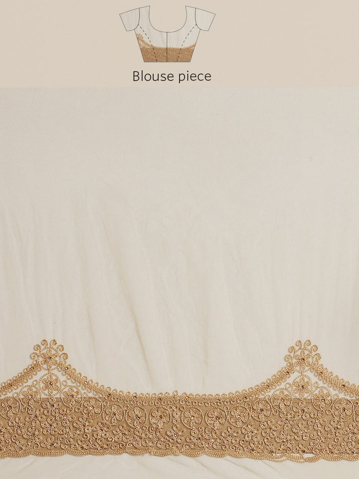 Gold Net Resham Embroidered Saree With Scalloped Cut work Border & Embroidered belt