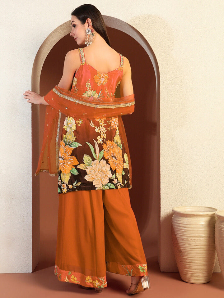 Digital Ombre Floral Print Kurta Set with Tasseled Hemline and Pearl Embellishments