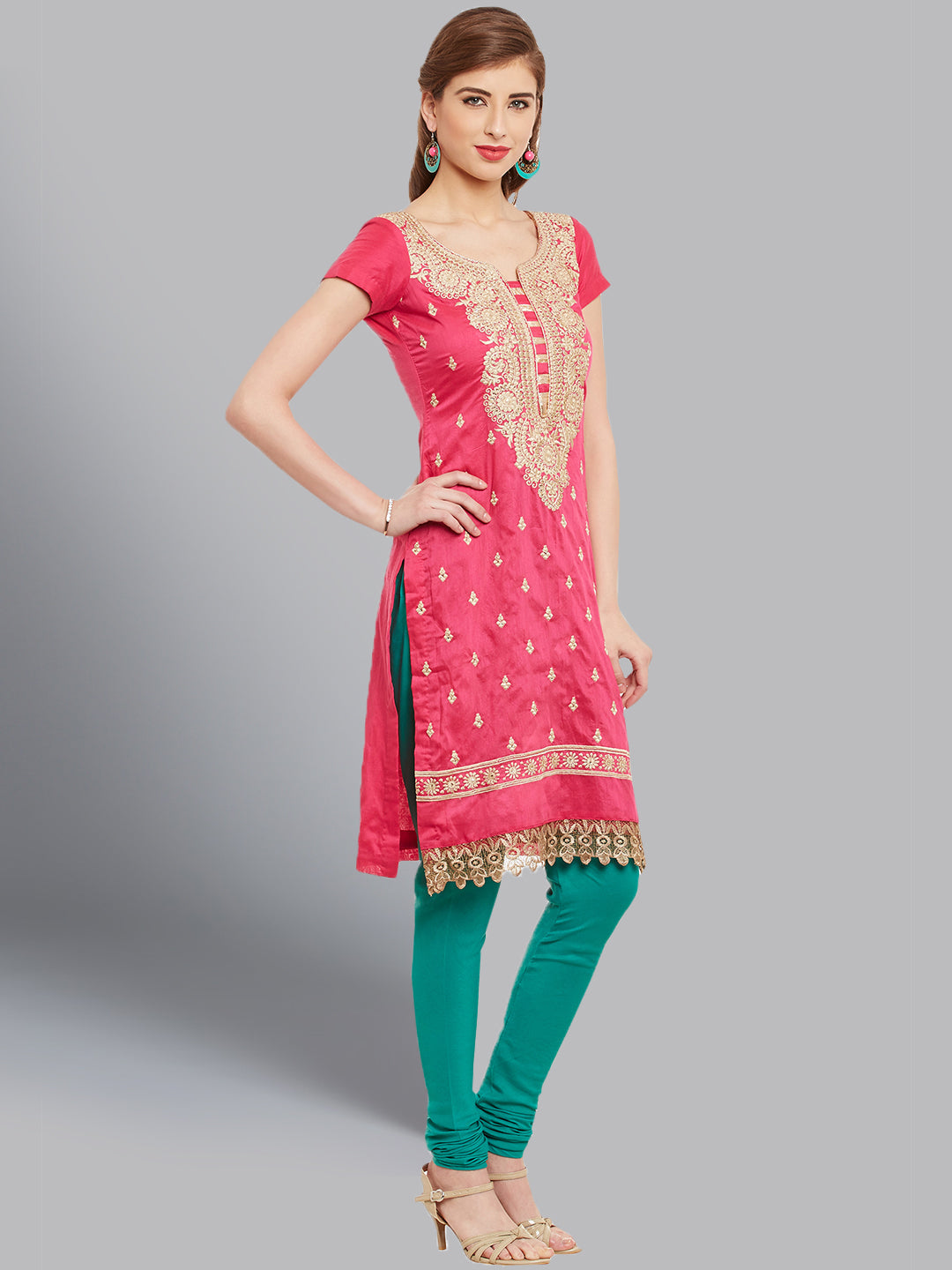 Cotton Dress Material with Floral Resham Embroidery