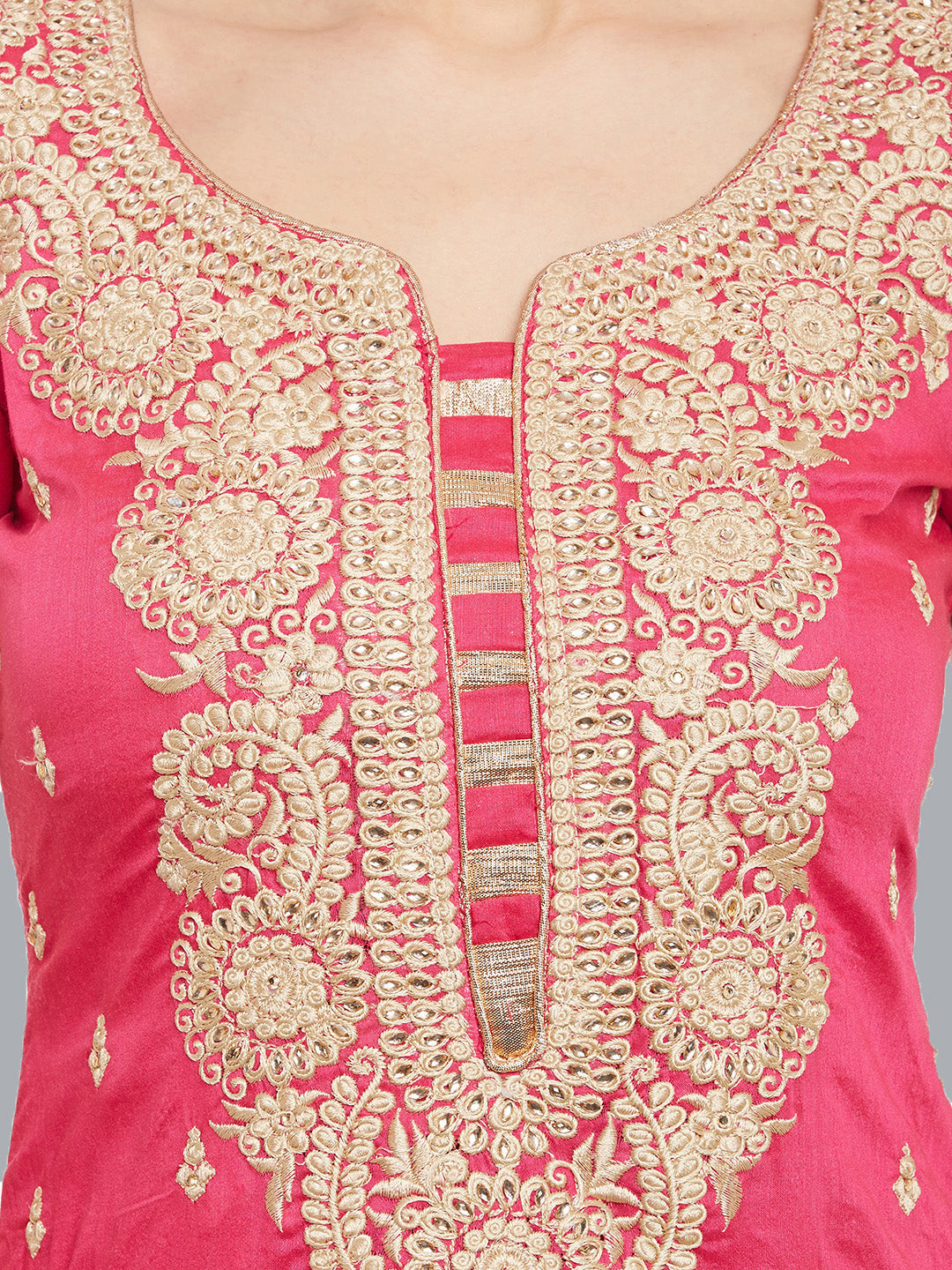 Cotton Dress Material with Floral Resham Embroidery