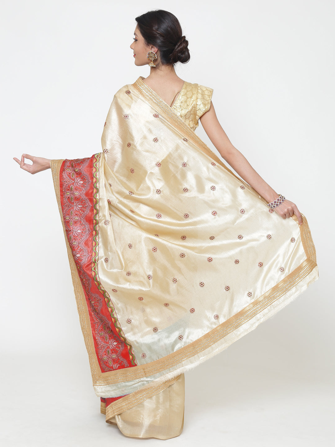 Chanderi Silk Saree with Resham Embroidered Floral pattern