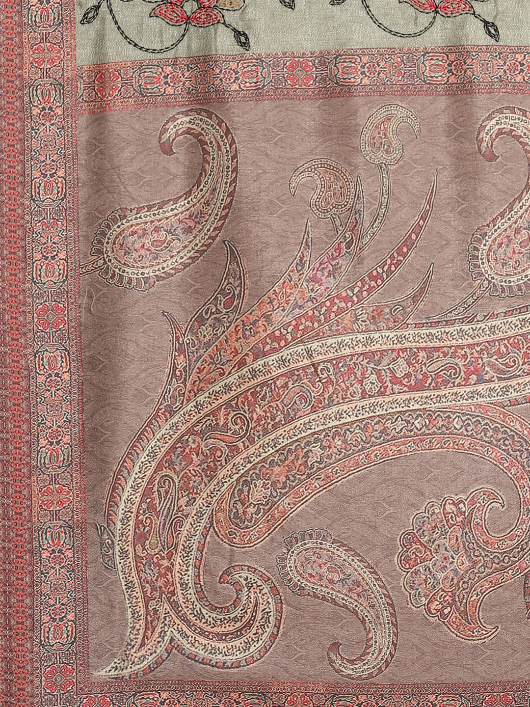 Kantha Resham embroidered Half-and-Half Saree with Traditional kalamkari Print in pleats