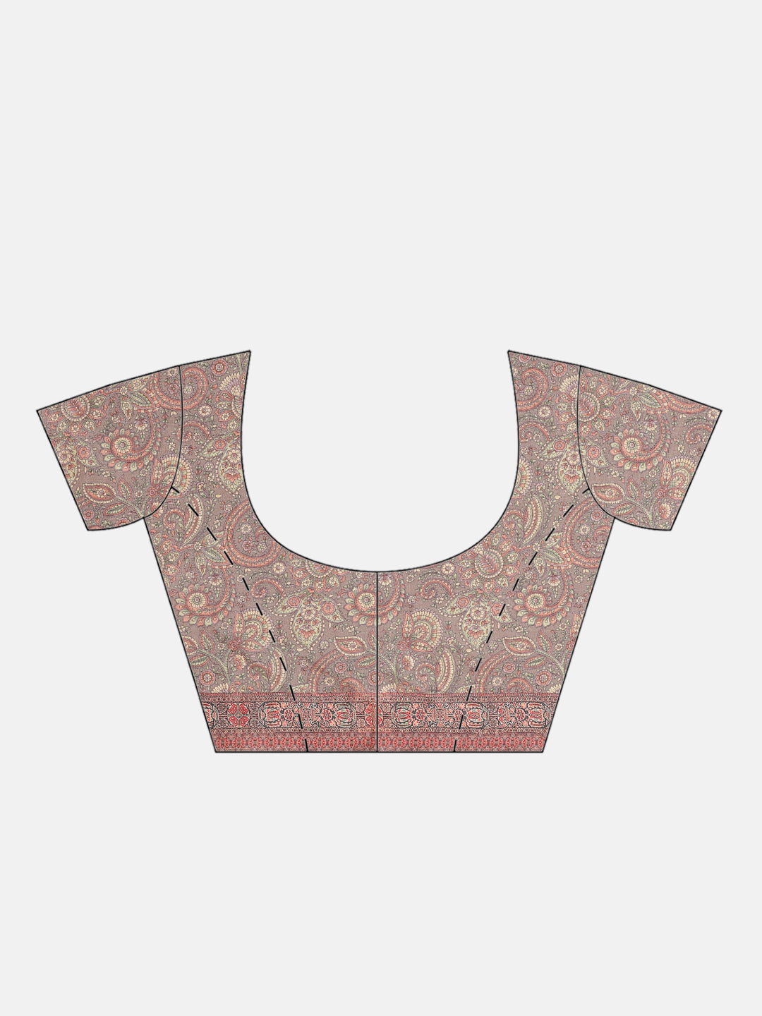 Kantha Resham embroidered Half-and-Half Saree with Traditional kalamkari Print in pleats