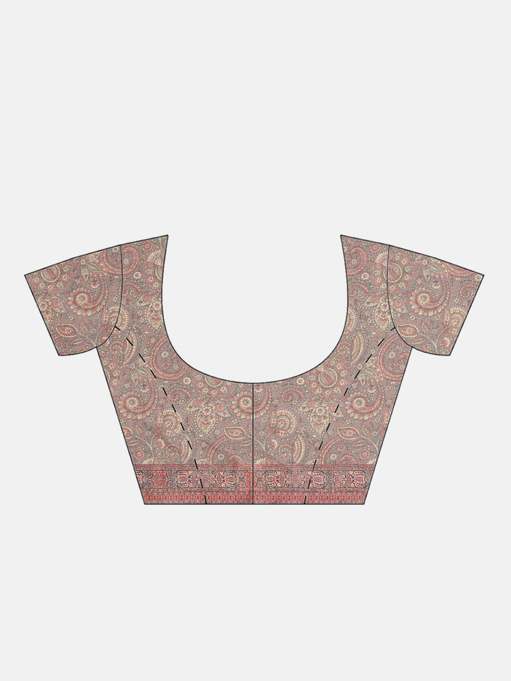 Kantha Resham embroidered Half-and-Half Saree with Traditional kalamkari Print in pleats