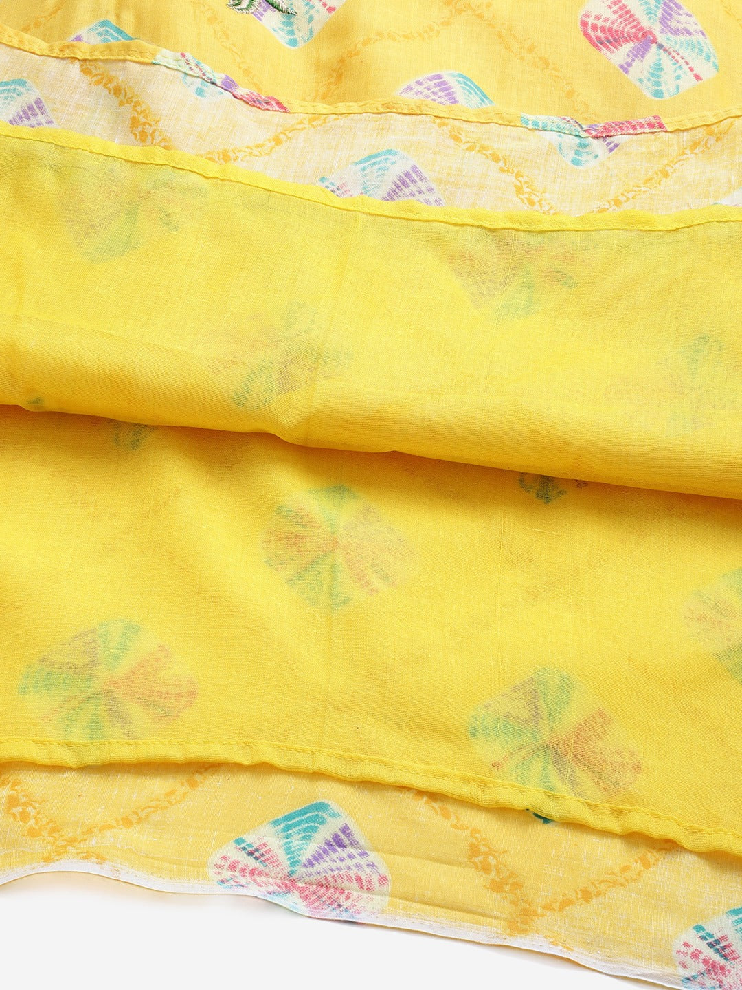 Yellow Cotton Stitched Resham Embroidery Suit with Batik Print & Styled Sleeves