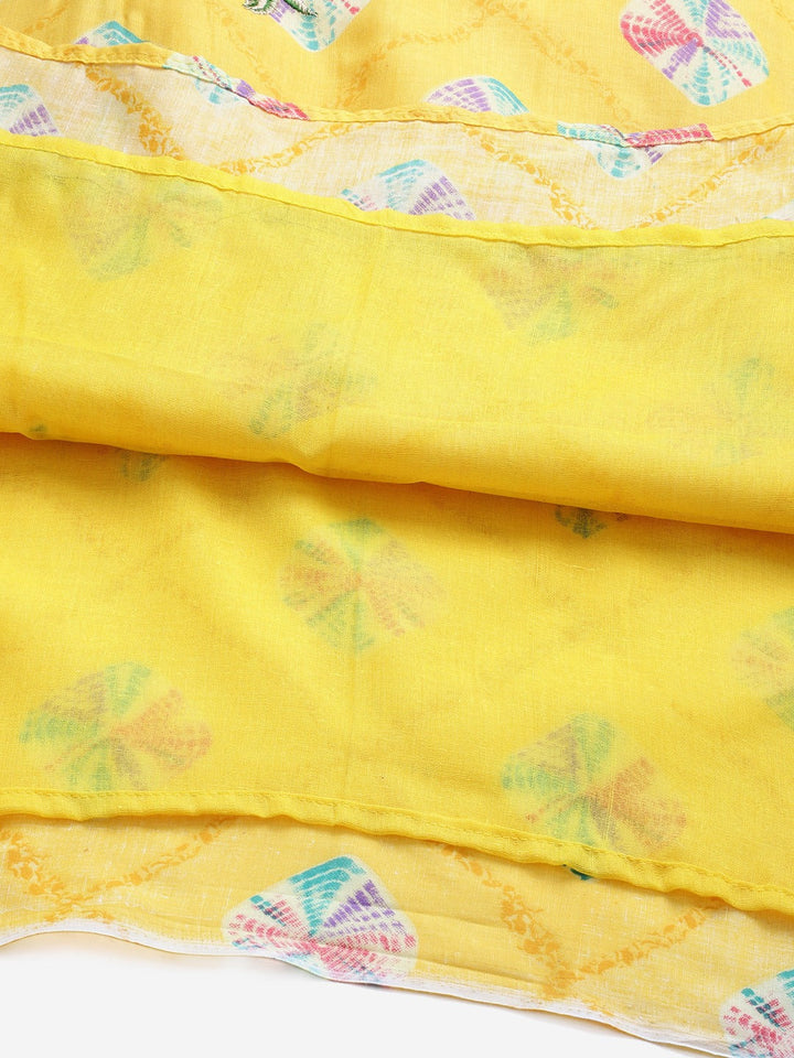 Yellow Cotton Stitched Resham Embroidery Suit with Batik Print & Styled Sleeves