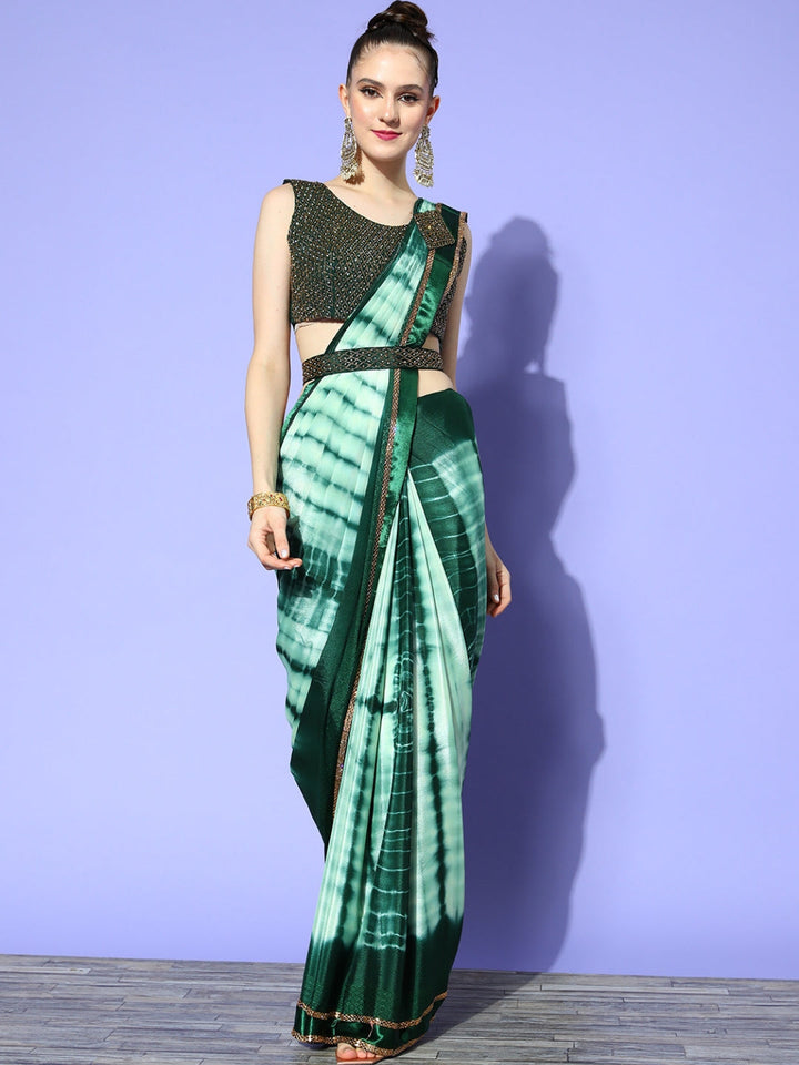 Tie & Die Draped Belted Chiffon Saree With Heavy Embellished Blouse