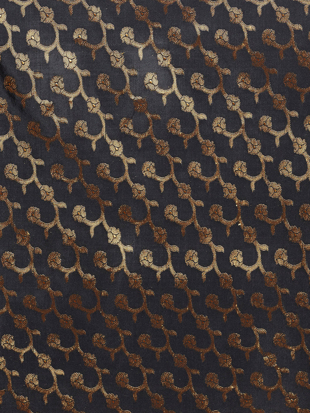 Black & Gold Banarasi Silk  Saree With Golden Zari Weaving and Ethnic Woven Border.