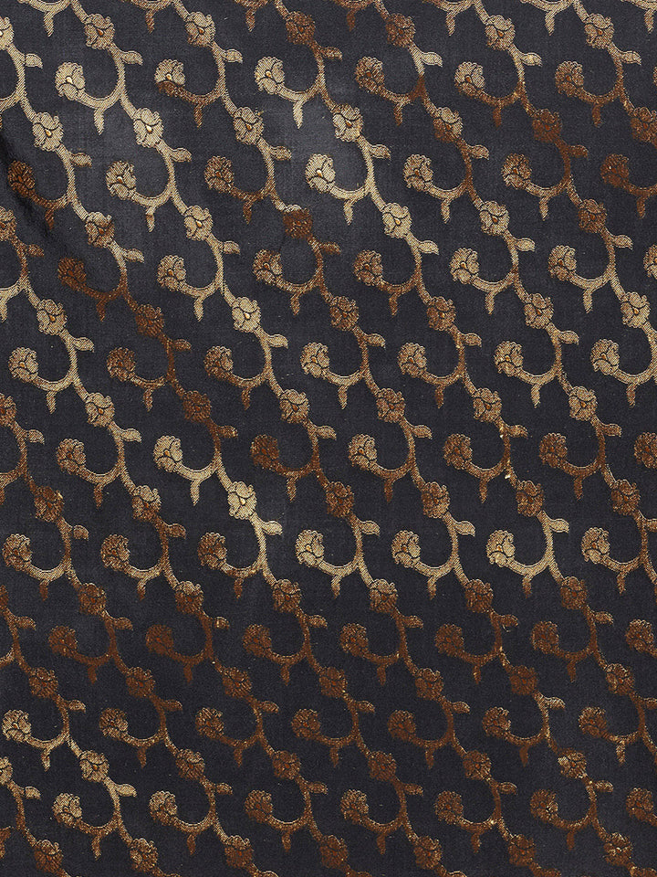 Black & Gold Banarasi Silk  Saree With Golden Zari Weaving and Ethnic Woven Border.