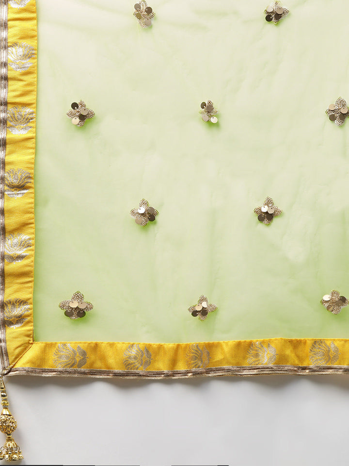 Zari Embroidered Kurta Set with Sequined dupatta