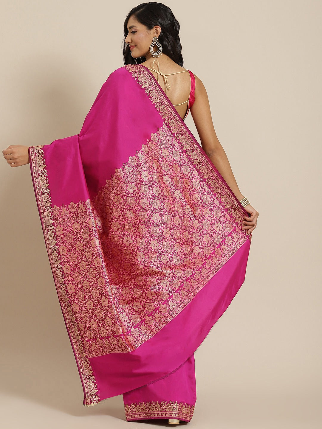 Magenta Resham & Thread Woven Banarasi Silk Saree