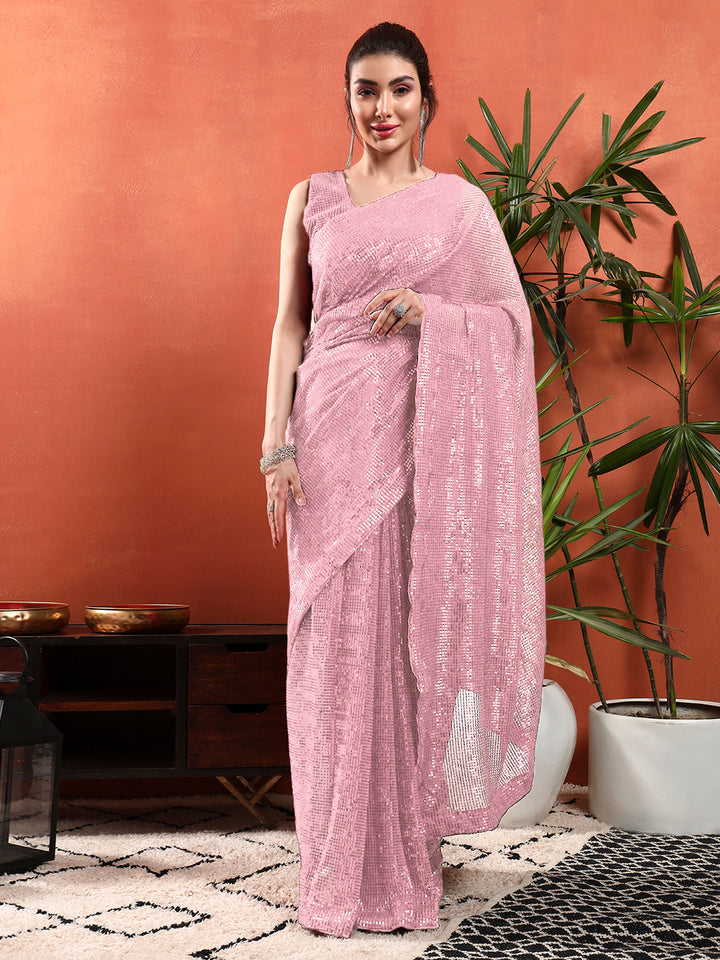 Cocktail Bling Flowy Embellished Saree with Allover Sequin Embroidery