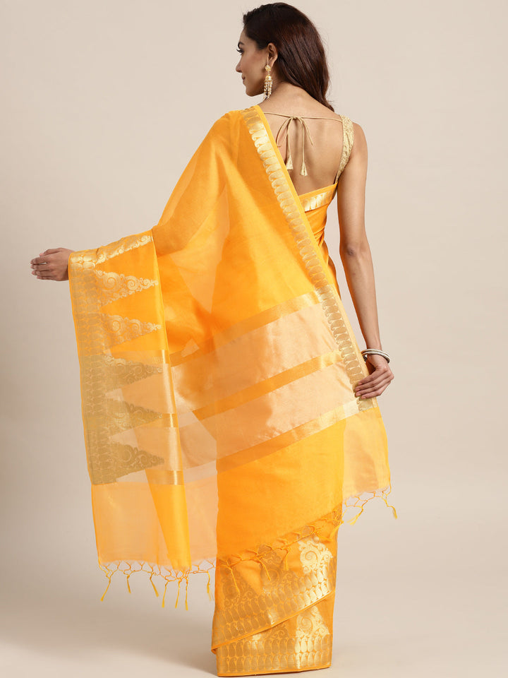 Banarasi Chanderi Silk Saree with Zari Temple Paisley Pattern