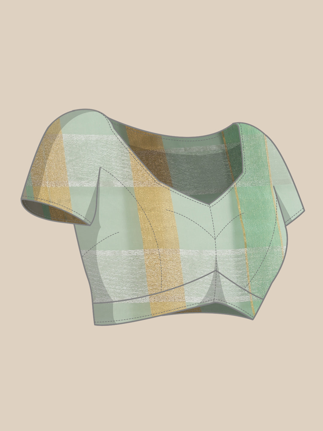 Sea Green Block Print Tissue Saree with Weaving & Mirror Embellishment