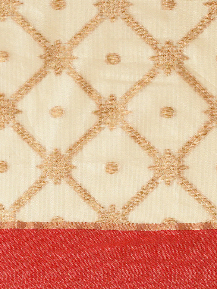 Gold Jamdani Chanderi Saree with Geometrical Zari weaving & Colorblocked border