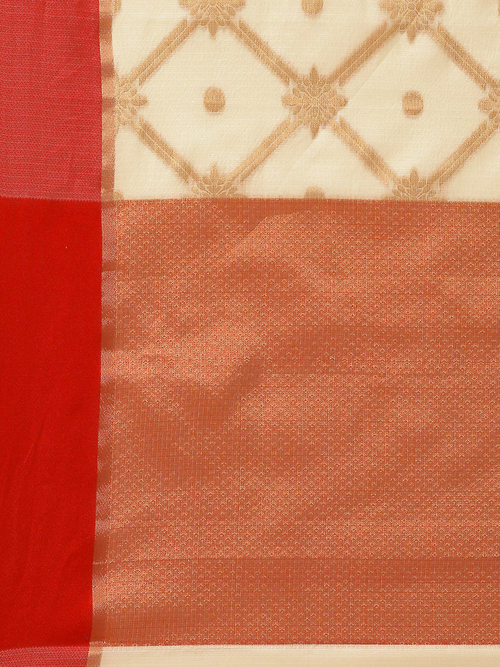 Gold Jamdani Chanderi Saree with Geometrical Zari weaving & Colorblocked border