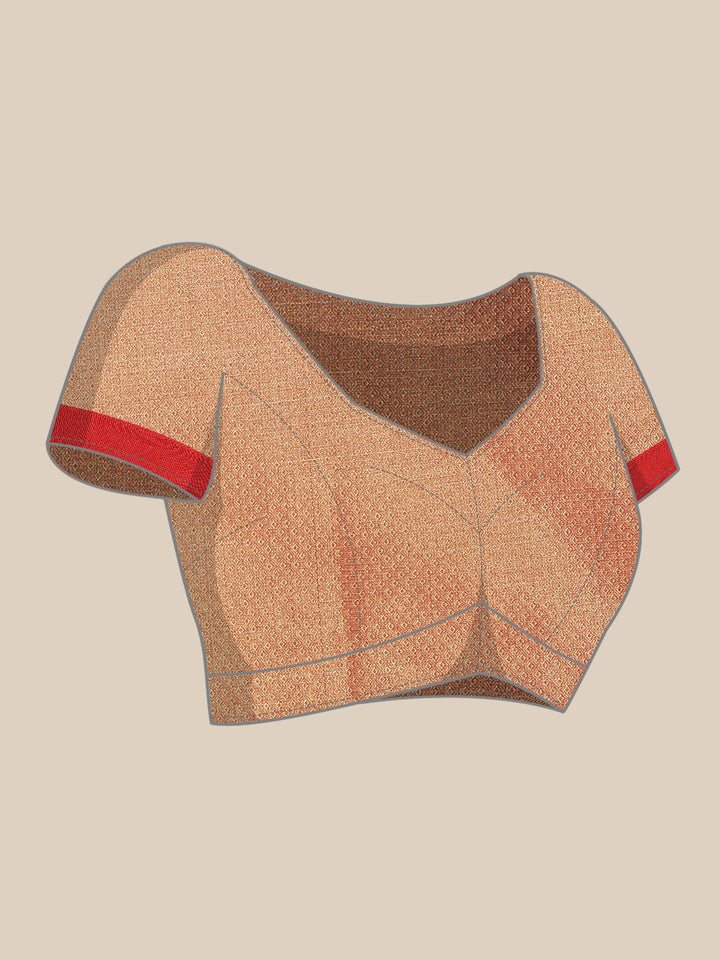 Gold Jamdani Chanderi Saree with Geometrical Zari weaving & Colorblocked border