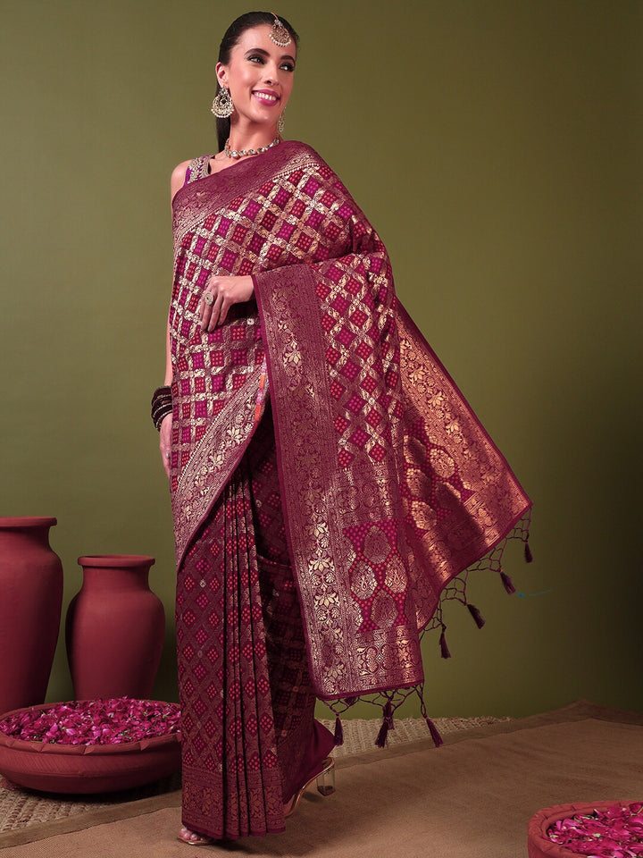 Chhabra 555 Banarasi Handloom Gharchola Saree with Golden Zari Meenakari Weaving & Jhalar Pallu